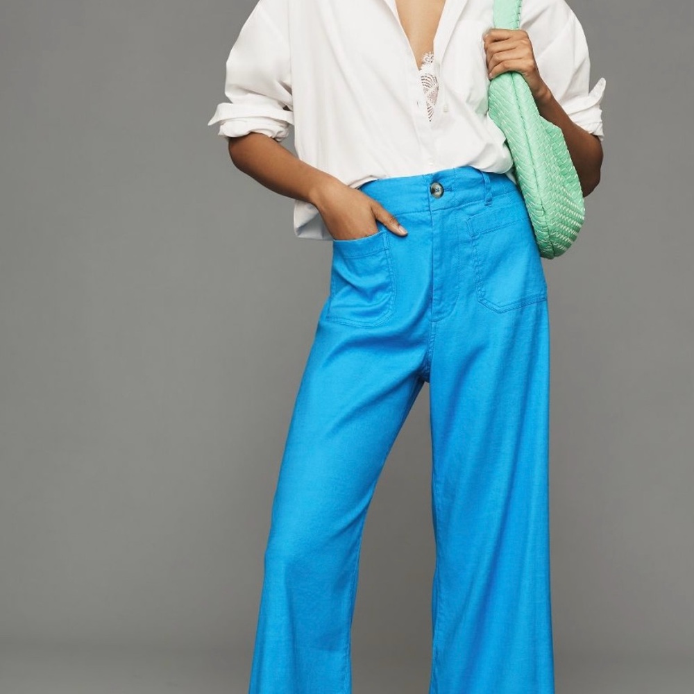 Anthropologie Colette Cropped Wide-Leg Pants by Maeve: Linen Edition NWT Size 34